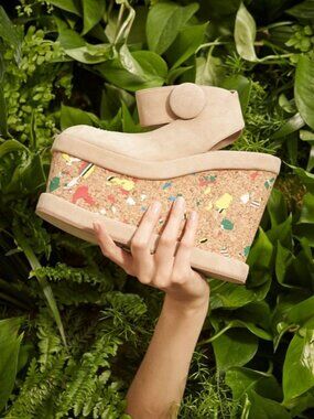 Stella McCartney Elyse Wedge Sandals Confetti Cork 39